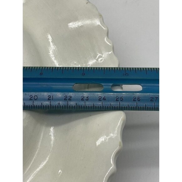 Vtg White Straw Hat Ceramic Green Bow Decor Ring Ashtray Vanity 9.5" Italy 485/8 - Picture 7 of 8